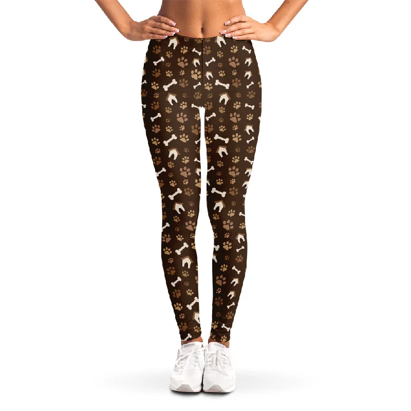 Savings Event Brown Paw And Bone Pattern Print Women's Leggings