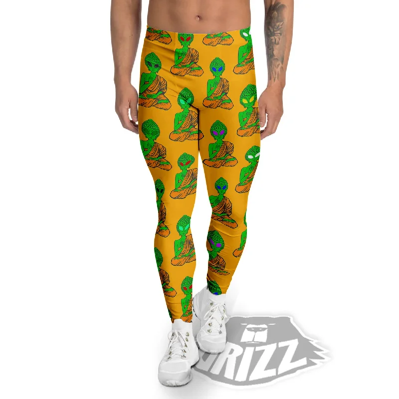Super Deal Buddha Alien Psychedelic Print Pattern Men's Leggings