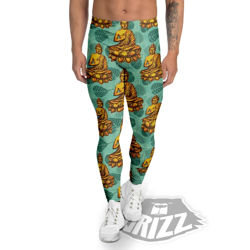 Quick Sale Buddha Sits On The Leaf Print Pattern Men's Leggings