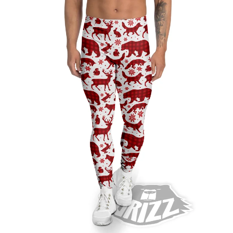 Limited Availability Buffalo Plaid Winter Forest Animal Print Pattern Men's Leggings