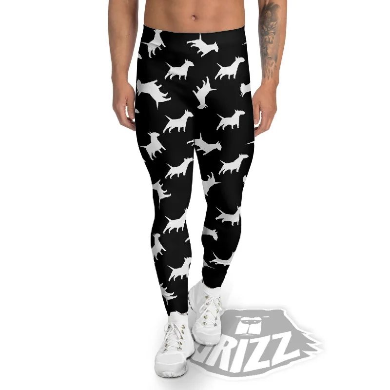 Major Savings Bull Terrier Black Print Pattern Men's Leggings