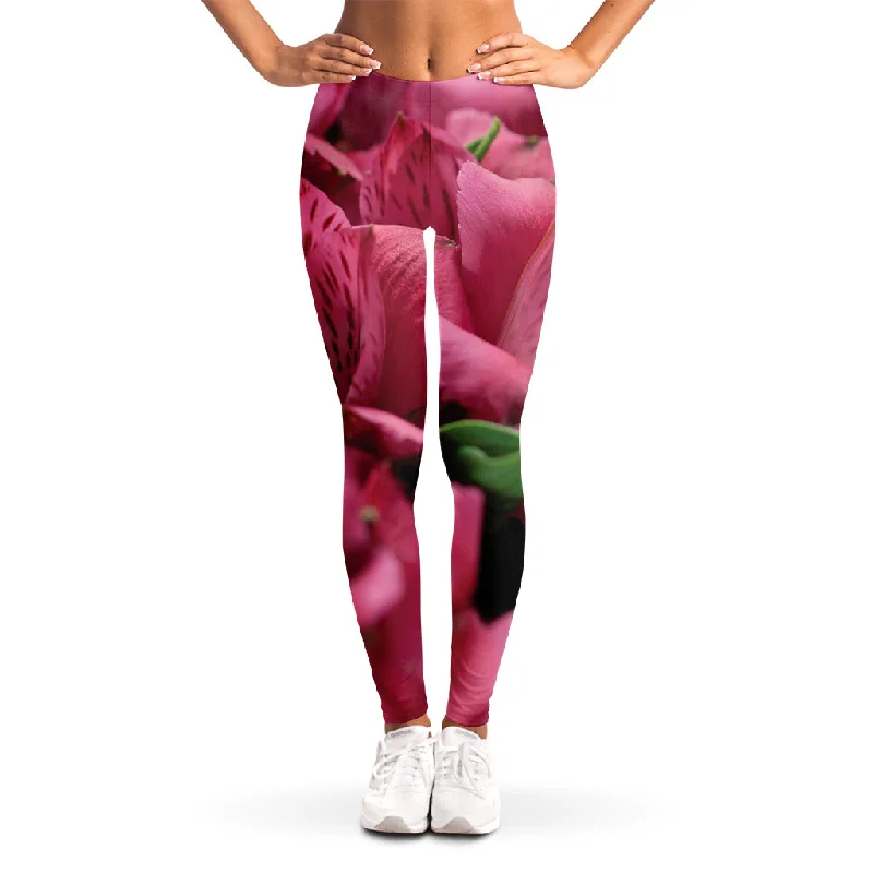 Online Exclusive Burgundy Alstroemeria Print Women's Leggings