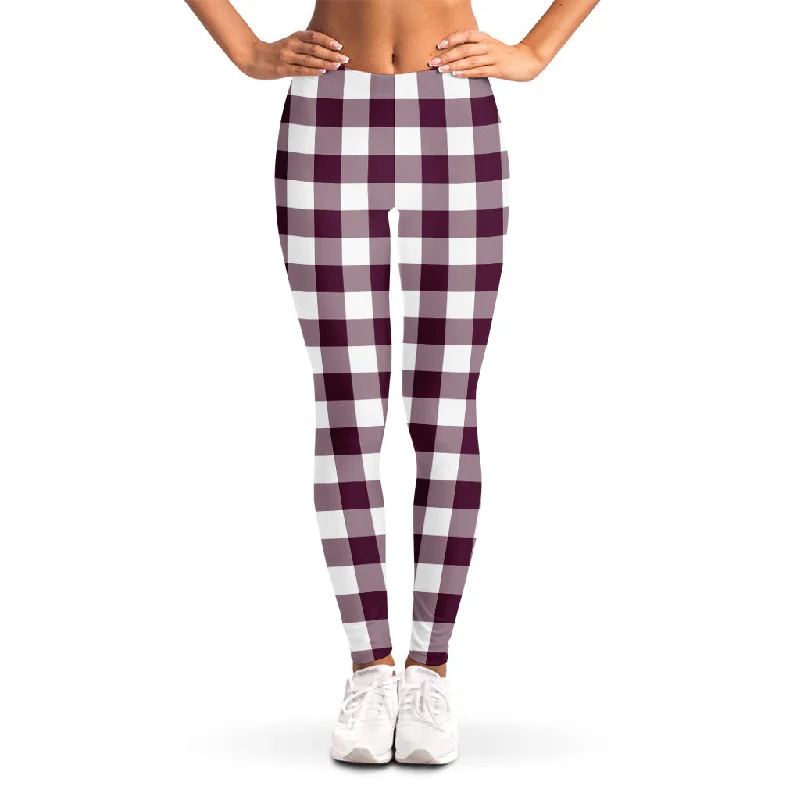 Don’t Miss Out Burgundy And White Check Pattern Print Women's Leggings