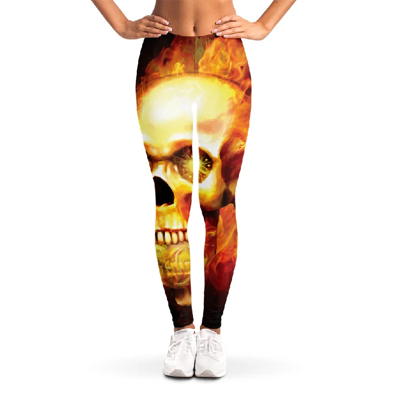 Best Seller Burning Evil Skull Print Women's Leggings