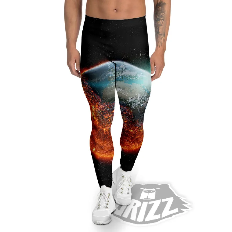 Discount Deals Burning Planet Print Men's Leggings
