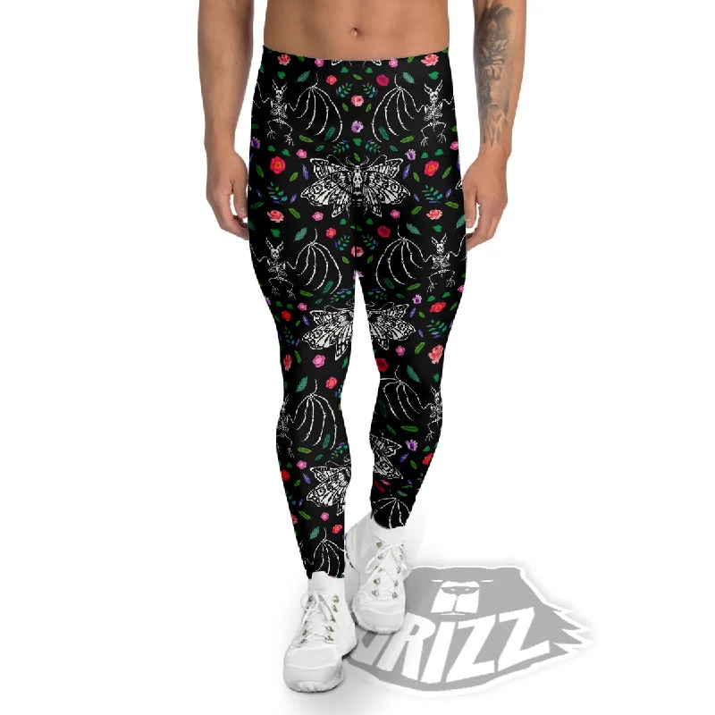 Buy Now Butterflies And Skeletons of Bats Print Pattern Men's Leggings
