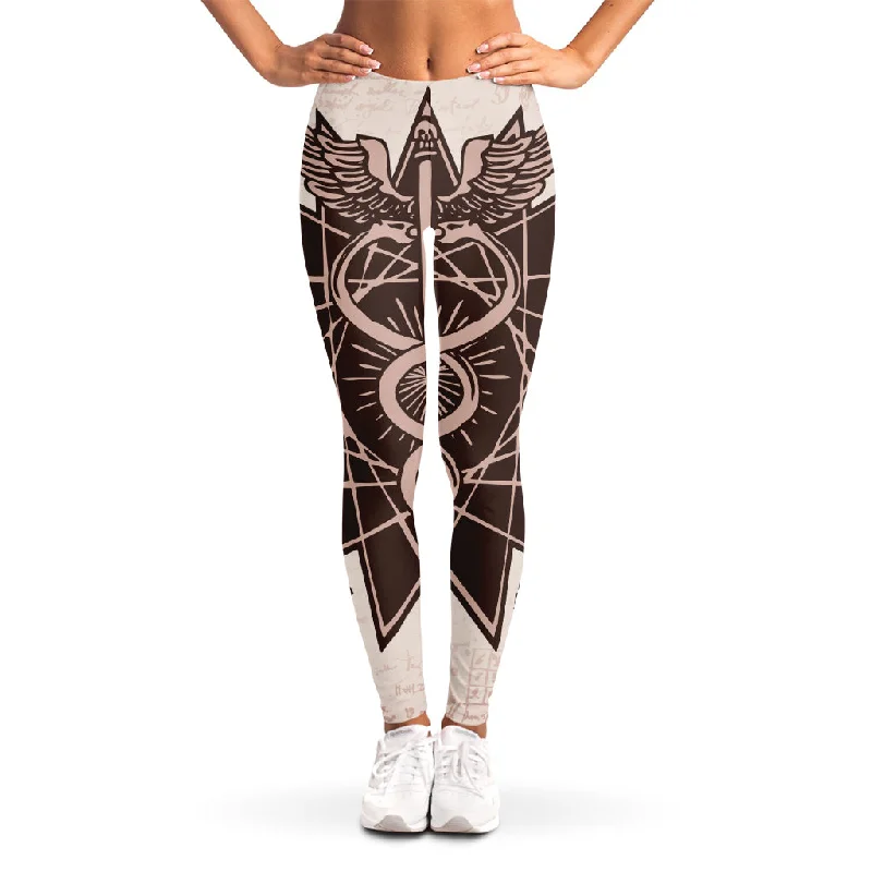 Time-Limited Offer Caduceus Symbol Print Women's Leggings