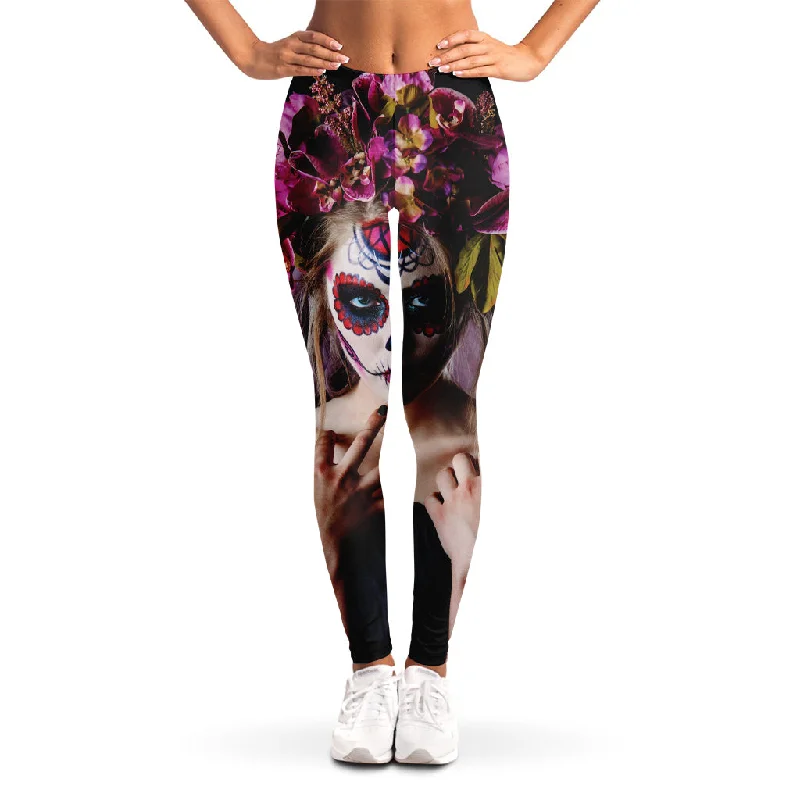 Take Advantage Calavera Girl Day of The Dead Print Women's Leggings