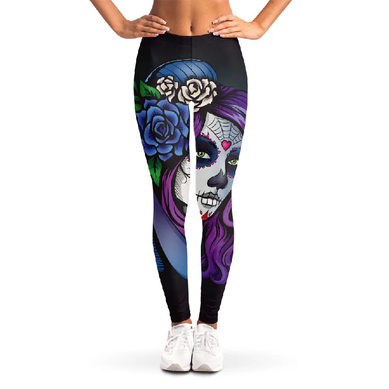 New Markdowns Calavera Girl Dia De Los Muertos Print Women's Leggings