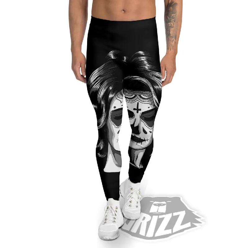 Special Savings Calavera Girl White And Black Print Men's Leggings