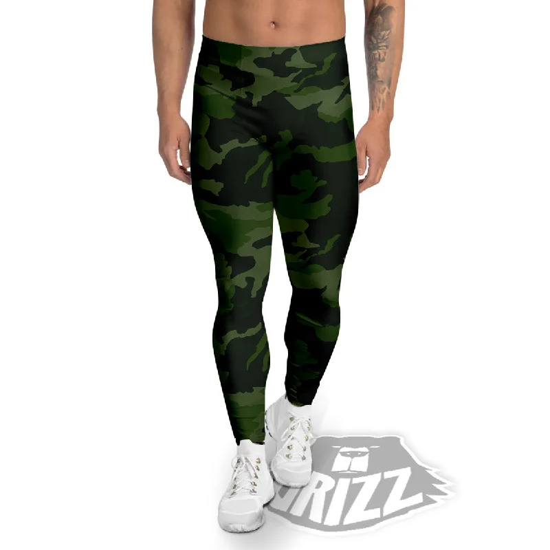 Fantastic Deals Camouflage Green And Black Print Men's Leggings