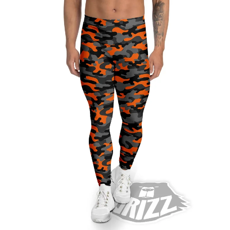 Don't Miss Camouflage Orange And Black Print Men's Leggings