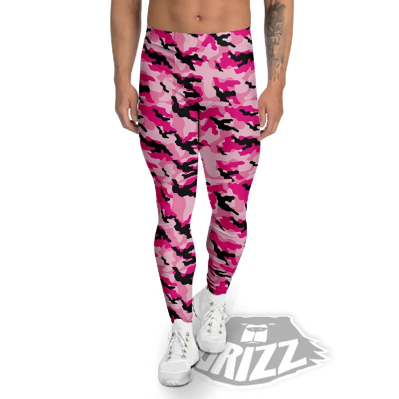 Can't Be Beat Camouflage Pink And Black Print Men's Leggings