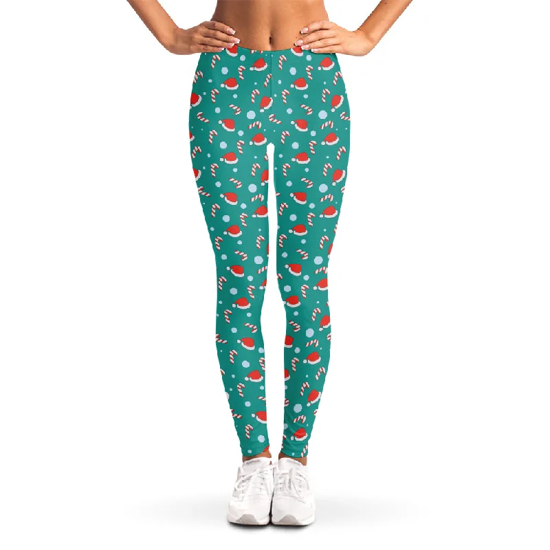 Great Bargains Candy And Santa Claus Hat Pattern Print Women's Leggings