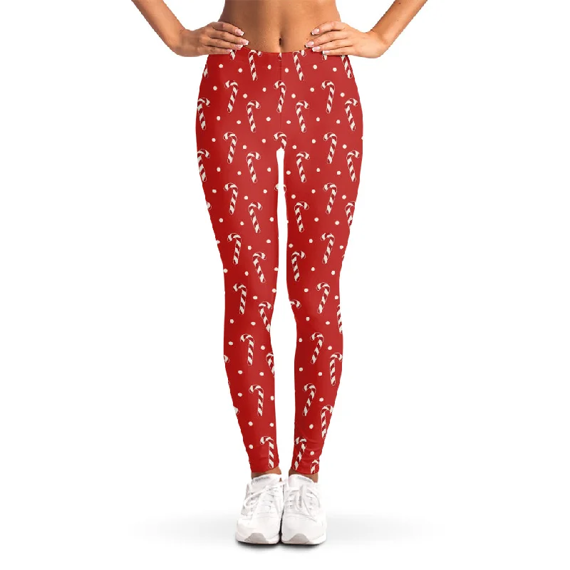 Limited Time Candy Cane Polka Dot Pattern Print Women's Leggings
