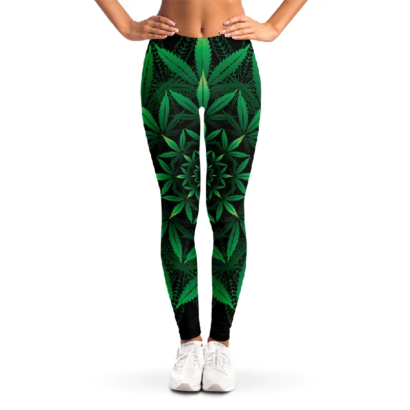 Blowout Deals Cannabis Leaf Mandala Print Women's Leggings
