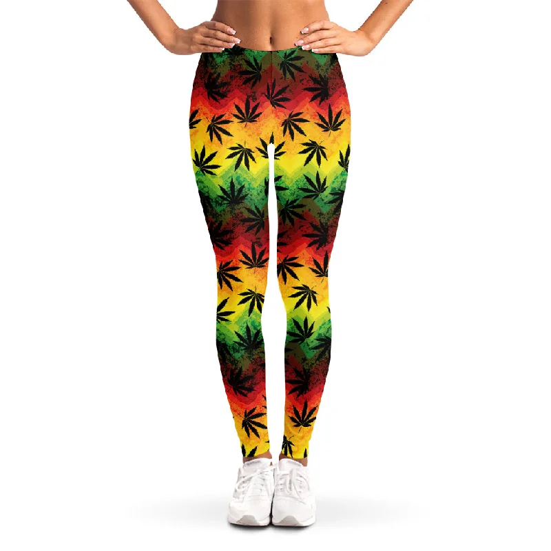 Act Now Cannabis Rasta Pattern Print Women's Leggings