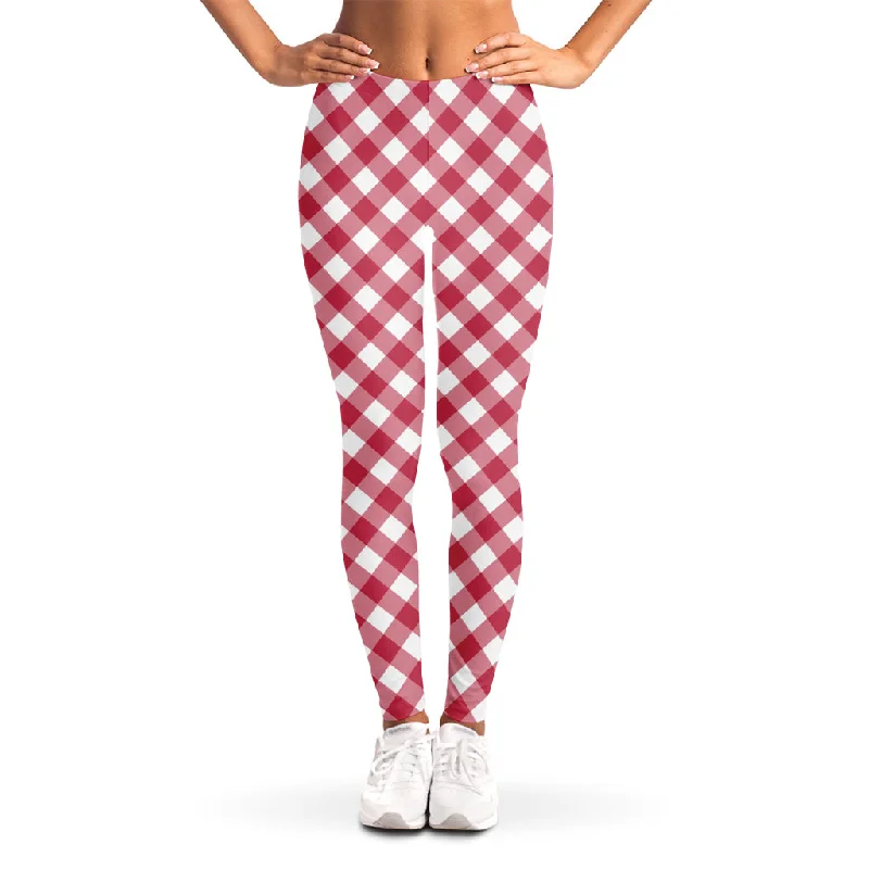 Sale Event Cardinal Red And White Gingham Print Women's Leggings