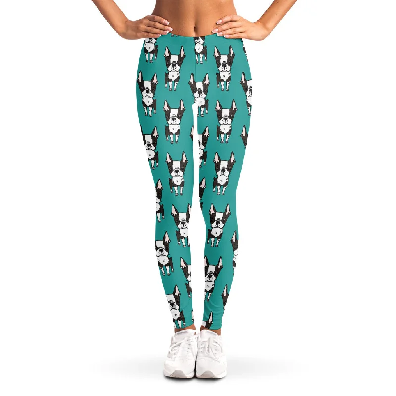 Final Markdown Cartoon Boston Terrier Pattern Print Women's Leggings