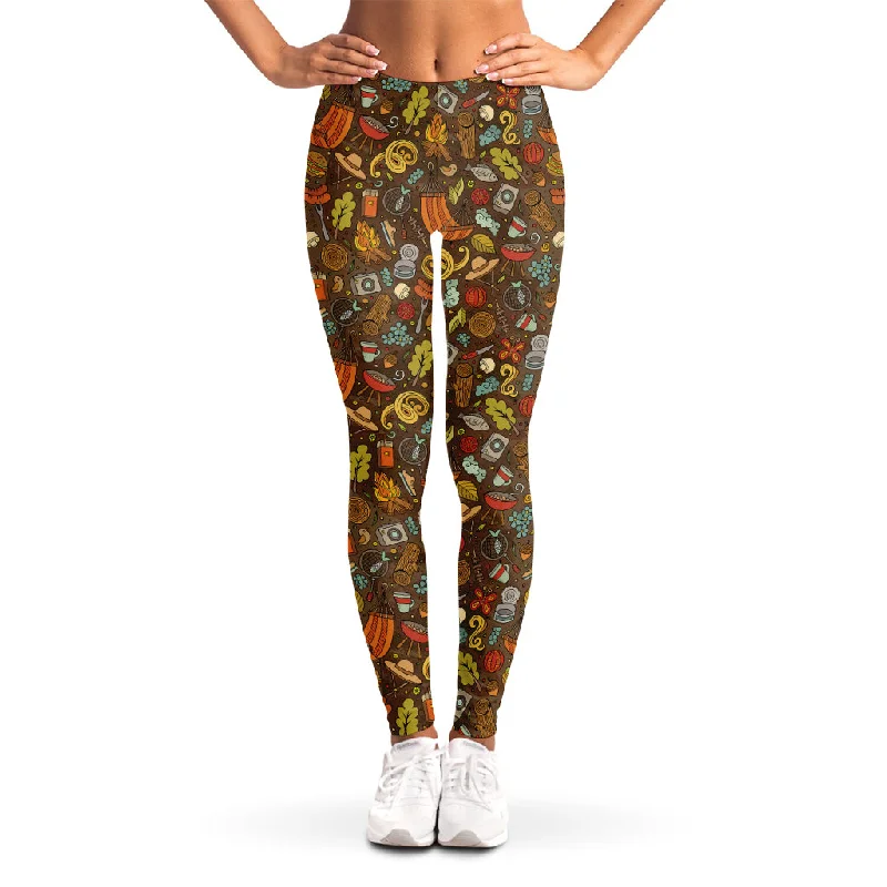 Savings Alert Cartoon Camping Pattern Print Women's Leggings