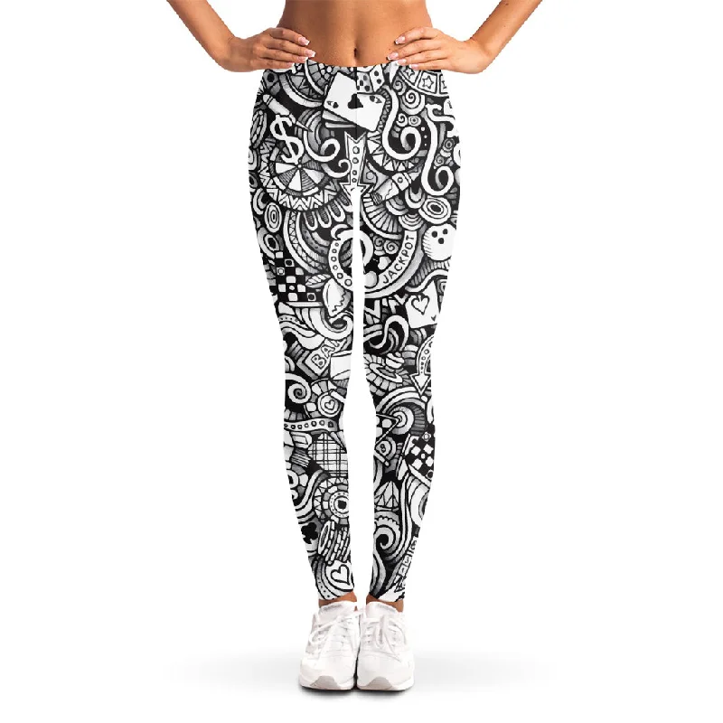 Discount Deals Cartoon Casino Card Pattern Print Women's Leggings