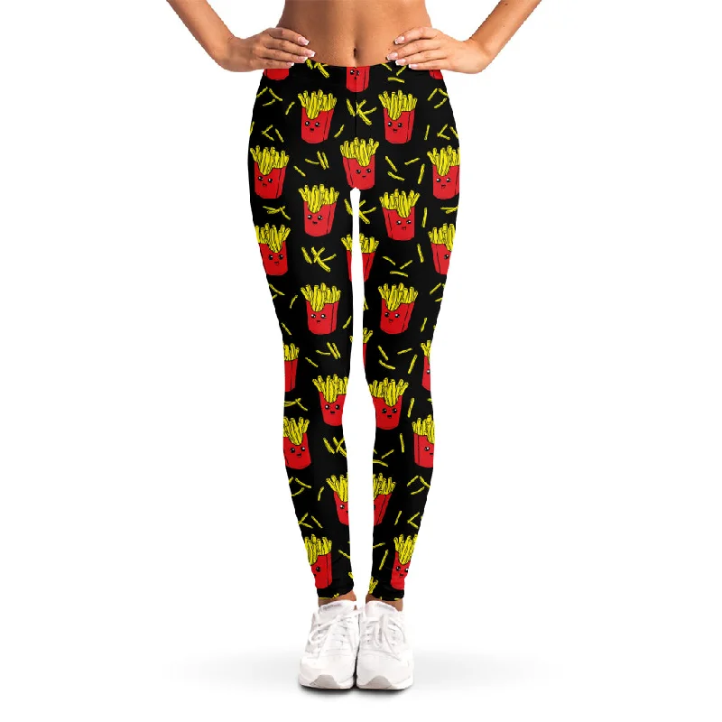 Markdown Madness Cartoon French Fries Pattern Print Women's Leggings