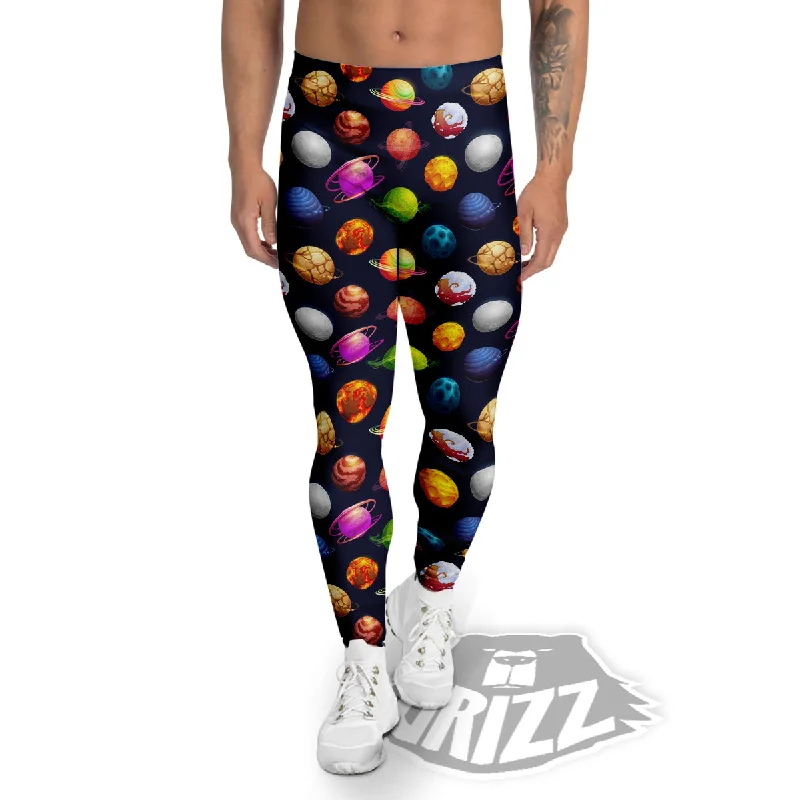Low Prices Cartoon Futuristic Planets Colorful Print Pattern Men's Leggings