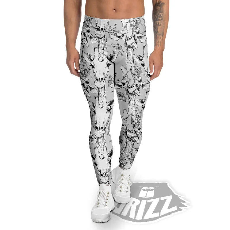 Markdowns Cartoon Giraffe White And Black Print Men's Leggings