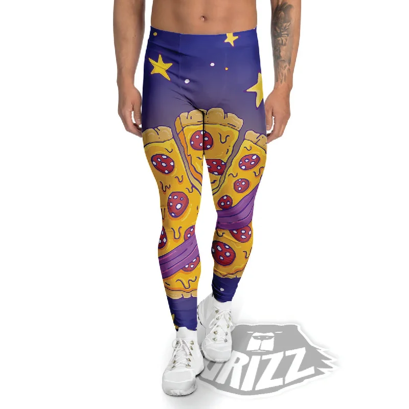 Final Markdown Cartoon Pizza Planet Print Men's Leggings