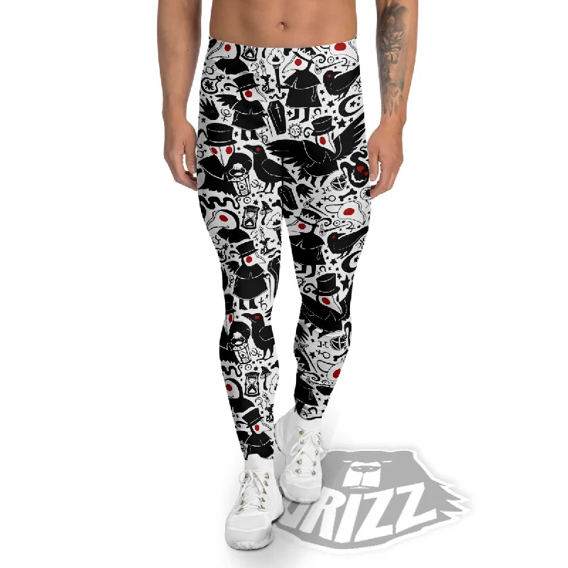 Exclusive Savings Cartoon Plague Doctors And Crows Red Eyes Print Pattern Men's Leggings