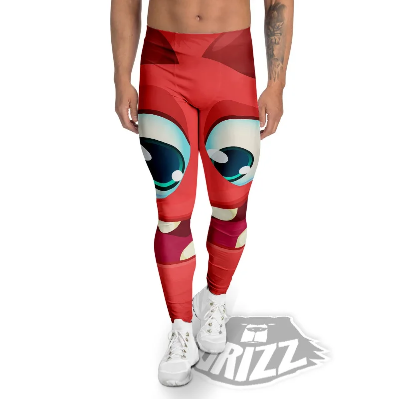 Daily Deals Cartoon Red Monster Face Cute Print Men's Leggings