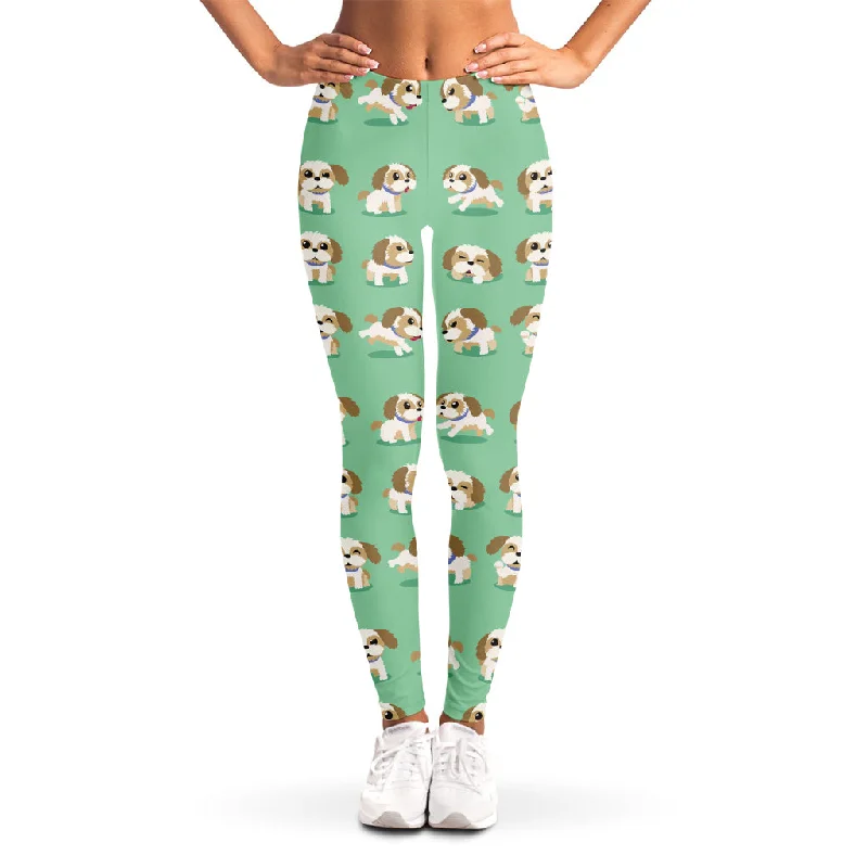 Exclusive Deal Cartoon Shih Tzu Pattern Print Women's Leggings