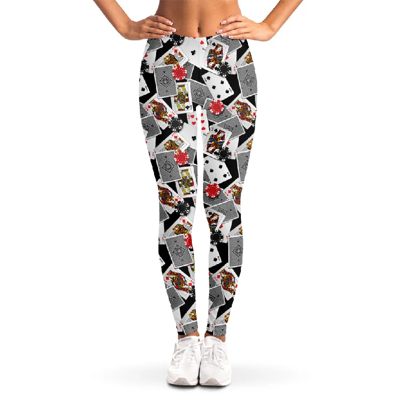 Overstock Casino Card And Chip Pattern Print Women's Leggings