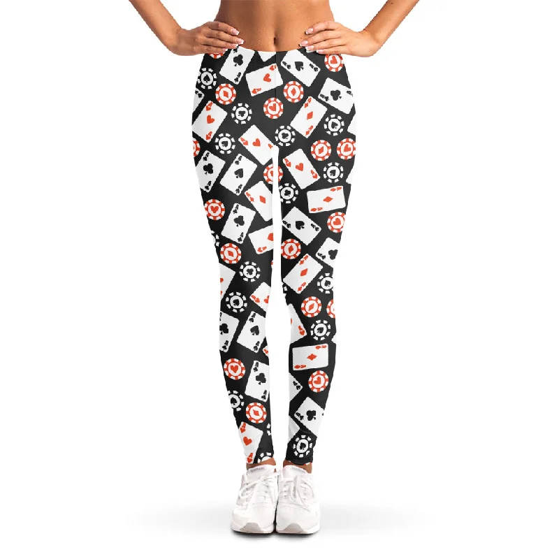 Midnight Madness Casino Chip And Card Pattern Print Women's Leggings