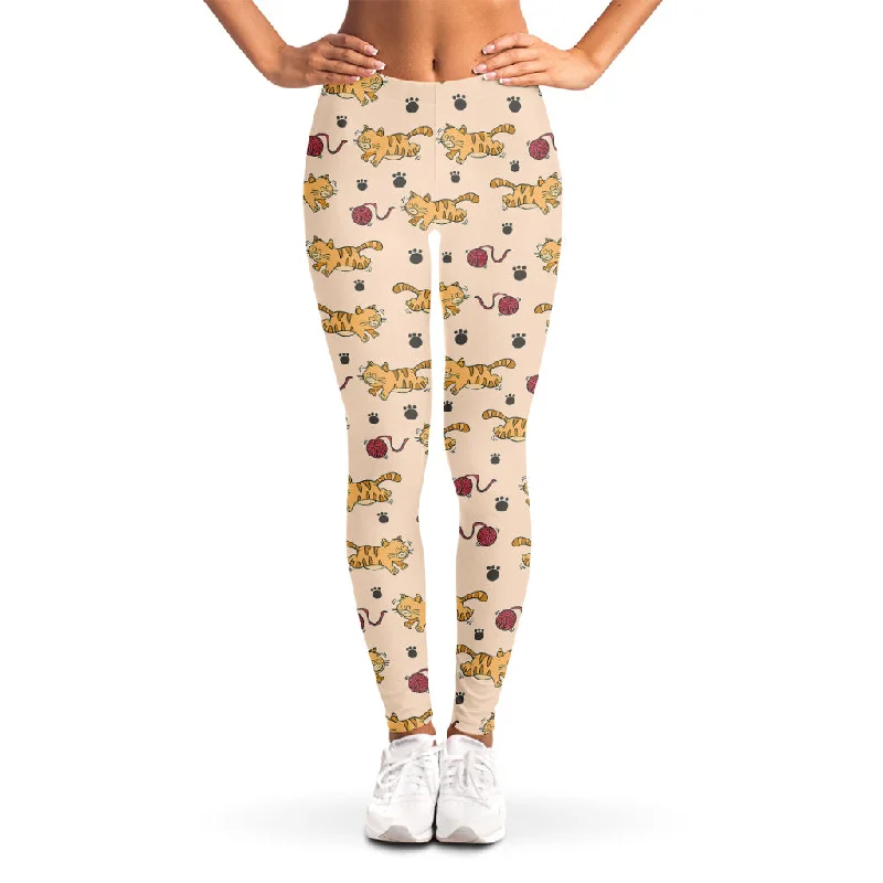 Price Reduction Cat And Yarn Ball Pattern Print Women's Leggings