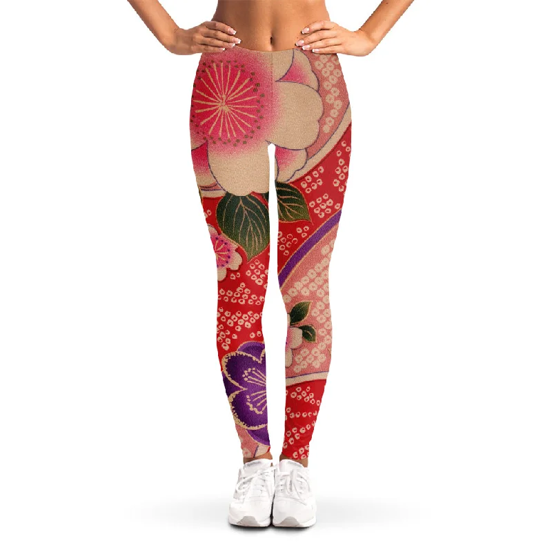 Huge Discounts Cherry Blossom Kimono Pattern Print Women's Leggings