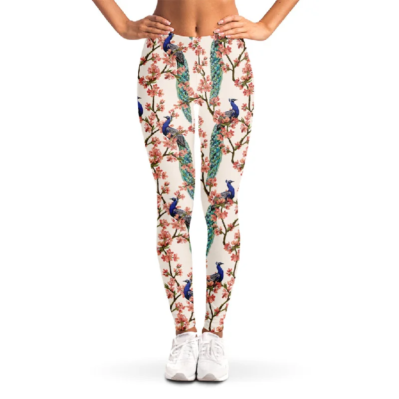 Final Markdown Cherry Blossom Peacock Print Women's Leggings