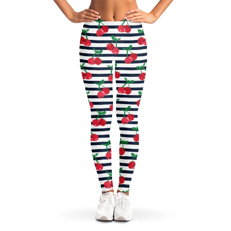 Deep Discounts Cherry Striped Pattern Print Women's Leggings