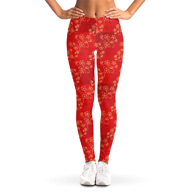 Online Specials Chinese Cherry Blossom Pattern Print Women's Leggings