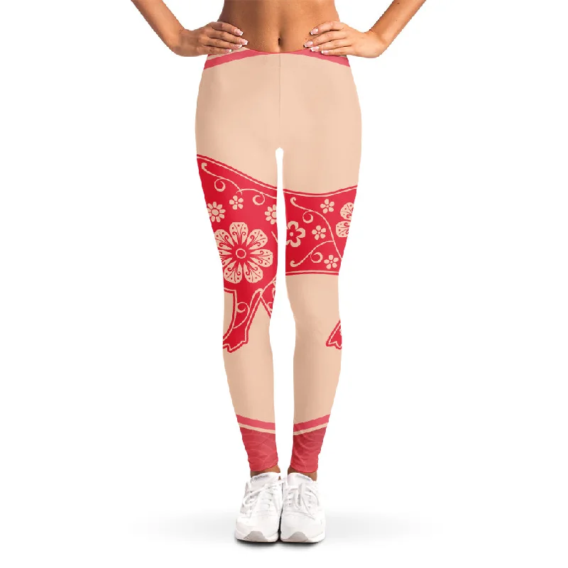 Huge Savings Chinese Flower Ox Zodiac Print Women's Leggings