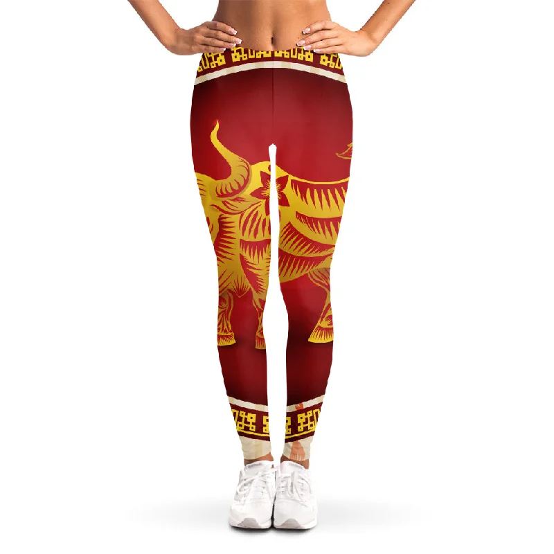 Discount Mania Chinese Ox Zodiac Sign Print Women's Leggings