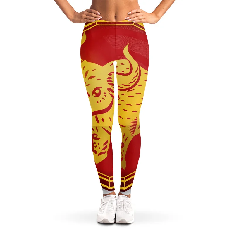Clearance Items Chinese Ox Zodiac Symbol Print Women's Leggings