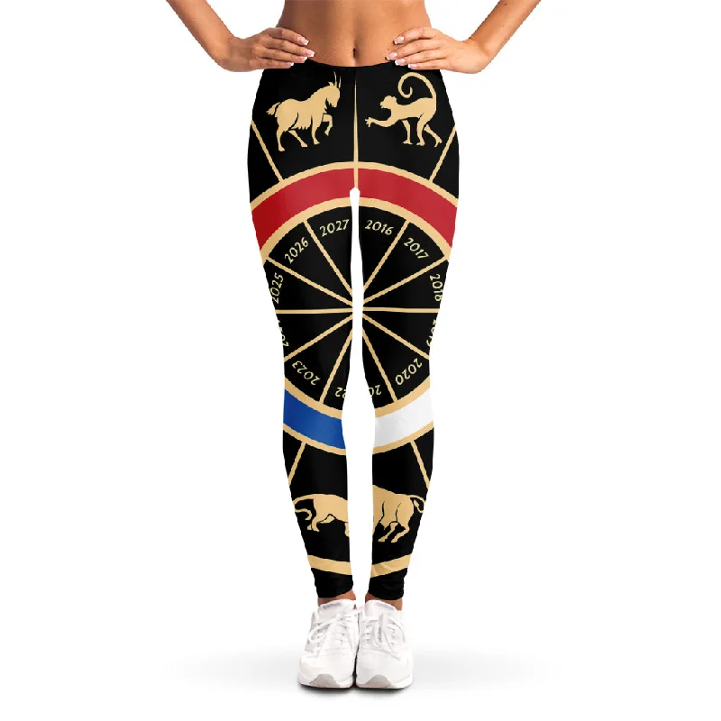 Shop and Save Chinese Zodiac Calendar Wheel Print Women's Leggings