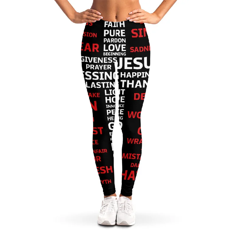 Markdowns Christian Cross Religious Words Print Women's Leggings