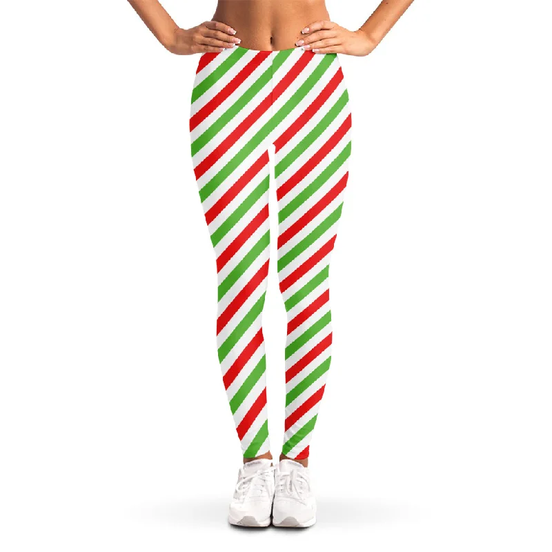 Final Markdown Christmas Candy Cane Striped Print Women's Leggings