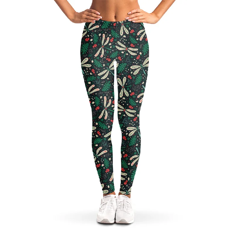 Bargain Prices Christmas Floral Dragonfly Pattern Print Women's Leggings