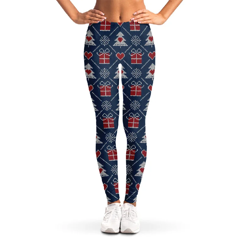 Savings Event Christmas Gift Knitted Pattern Print Women's Leggings