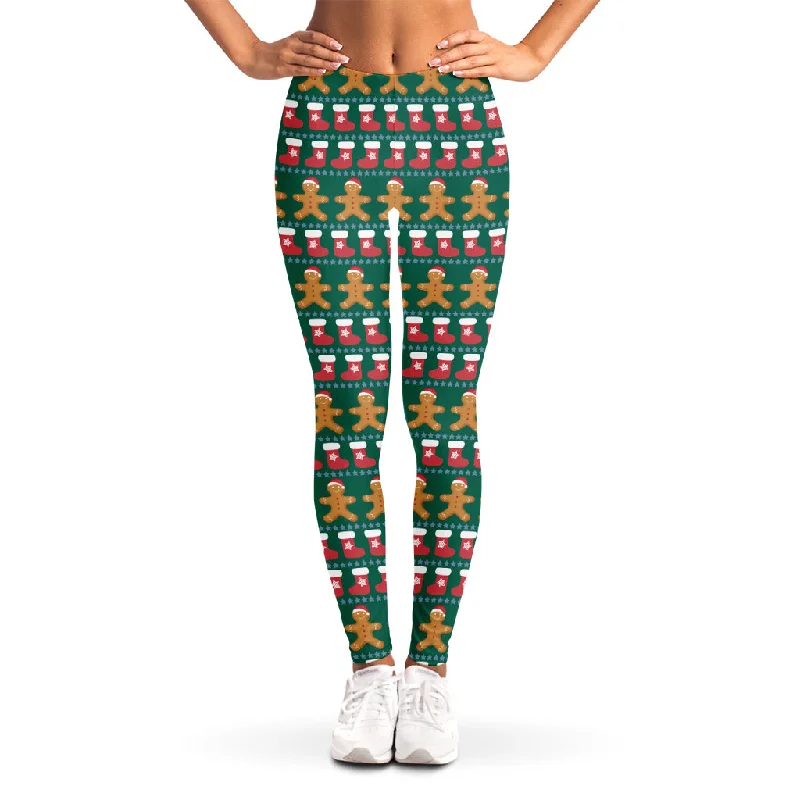 Price Break Christmas Gingerbread Man Pattern Print Women's Leggings
