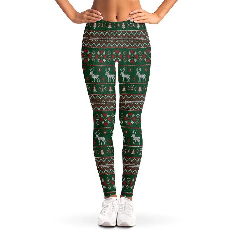 Price Buster Christmas Holiday Knitted Pattern Print Women's Leggings