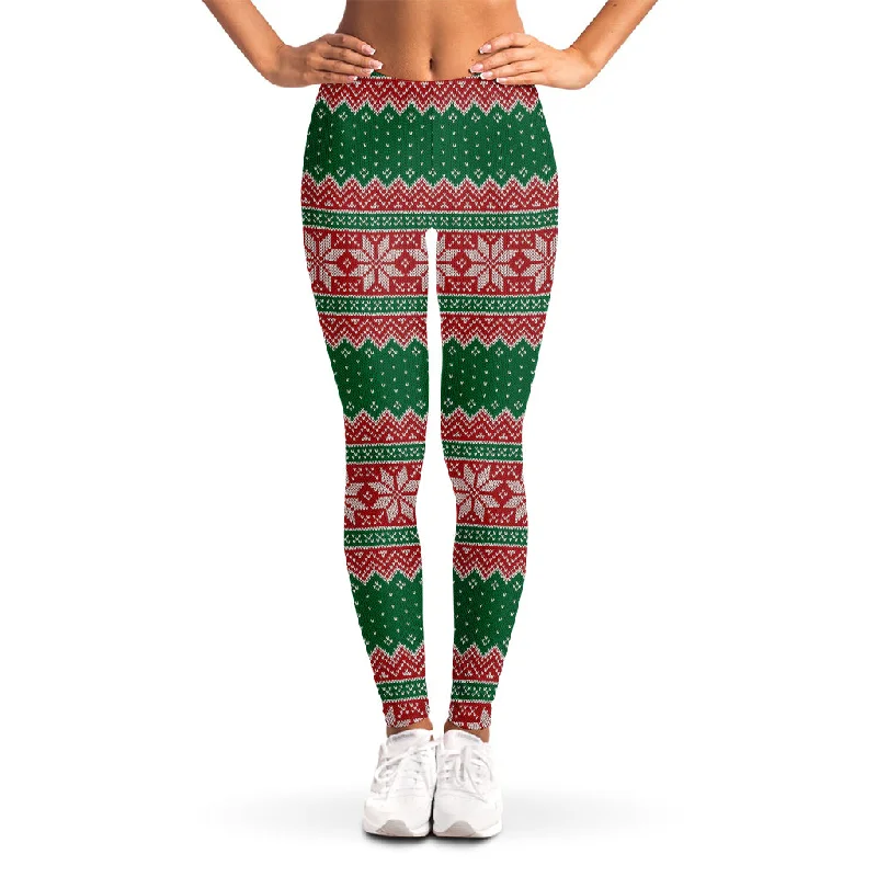 Deal Zone Christmas Knitted Pattern Print Women's Leggings